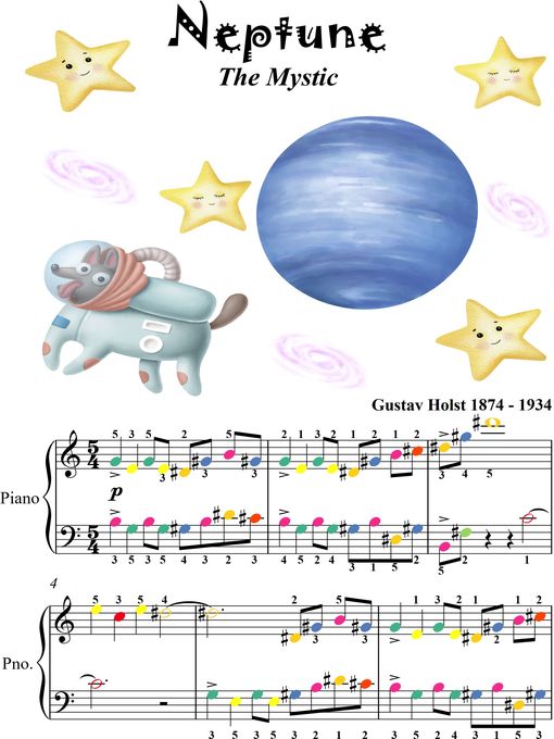 Title details for Neptune the Mystic Easy Piano Sheet Music with Colored Notes by Gustav Holst - Available